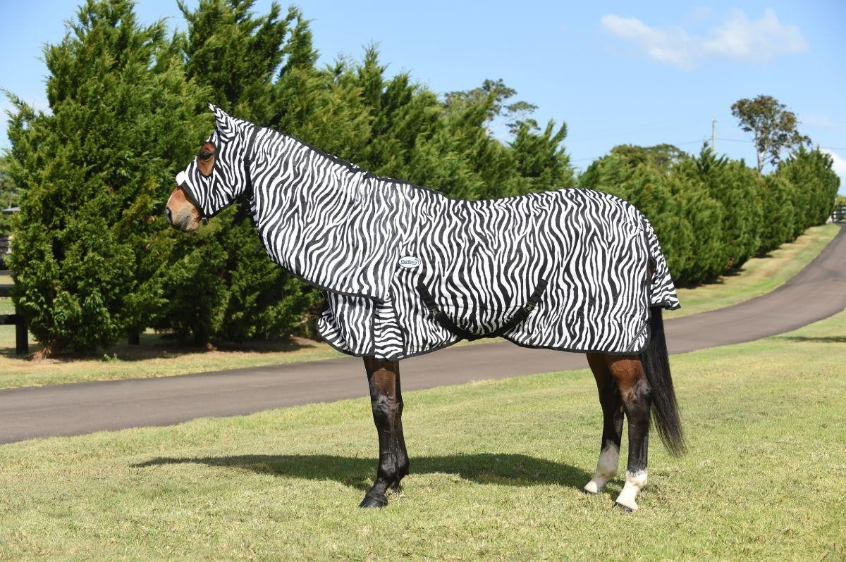 Caribu Zebra Euro Mesh Hooded Combo Horse Rug