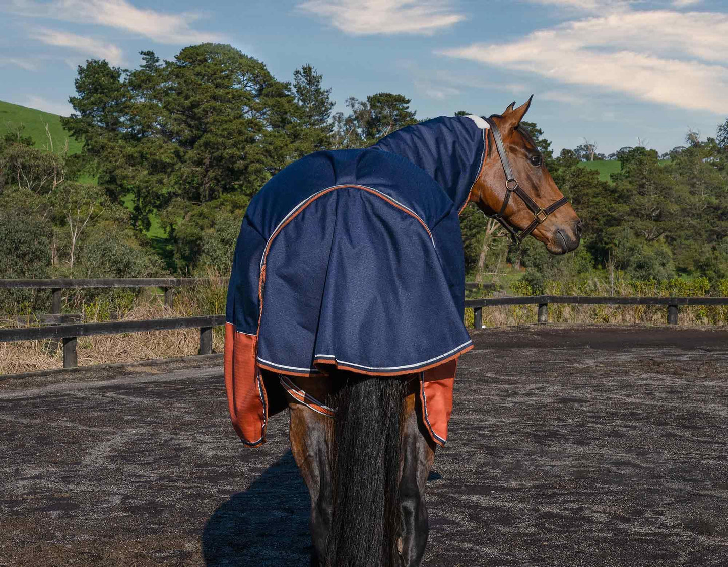 Caribu Alpine Detach-a-Neck Horse Rug 100g Navy Kumquat
