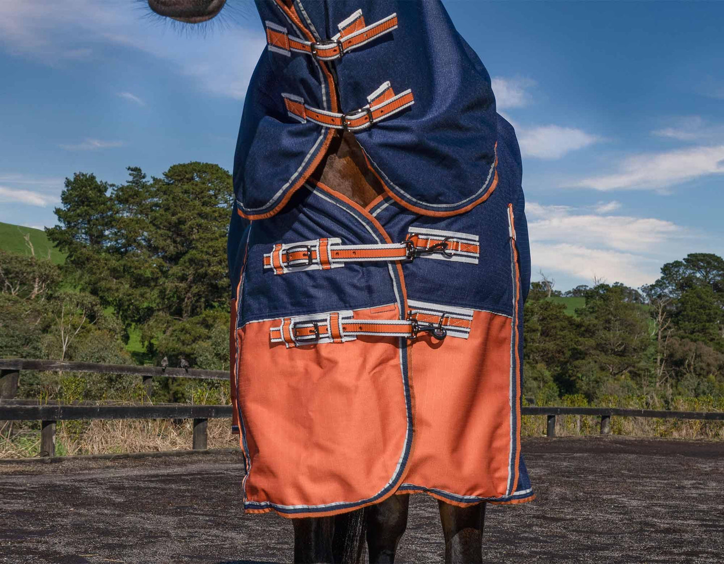 Caribu Alpine Detach-a-Neck Horse Rug 100g Navy Kumquat