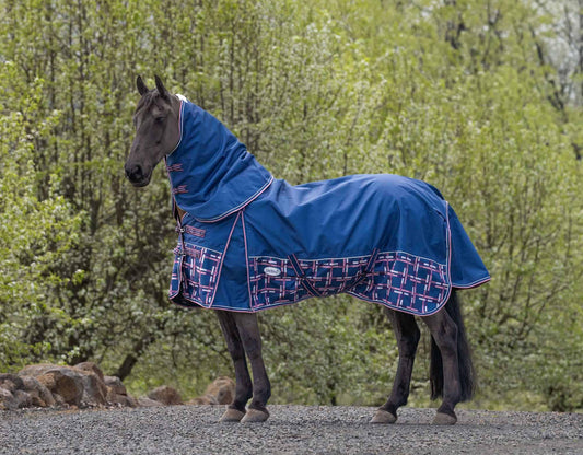 Caribu Alpine Gusset XL Detach-a-Neck Horse Rug 100g Navy Check