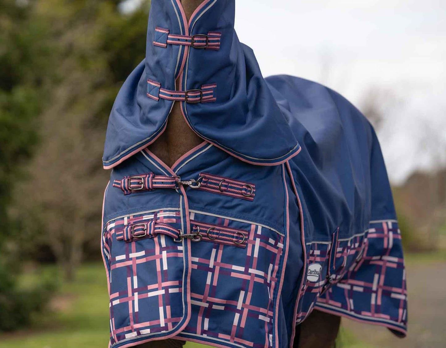 Caribu Alpine Gusset XL Detach-a-Neck Horse Rug 100g Navy Check