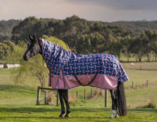 Caribu Alpine Detach-a-Neck Horse Rug 100g Rose Check