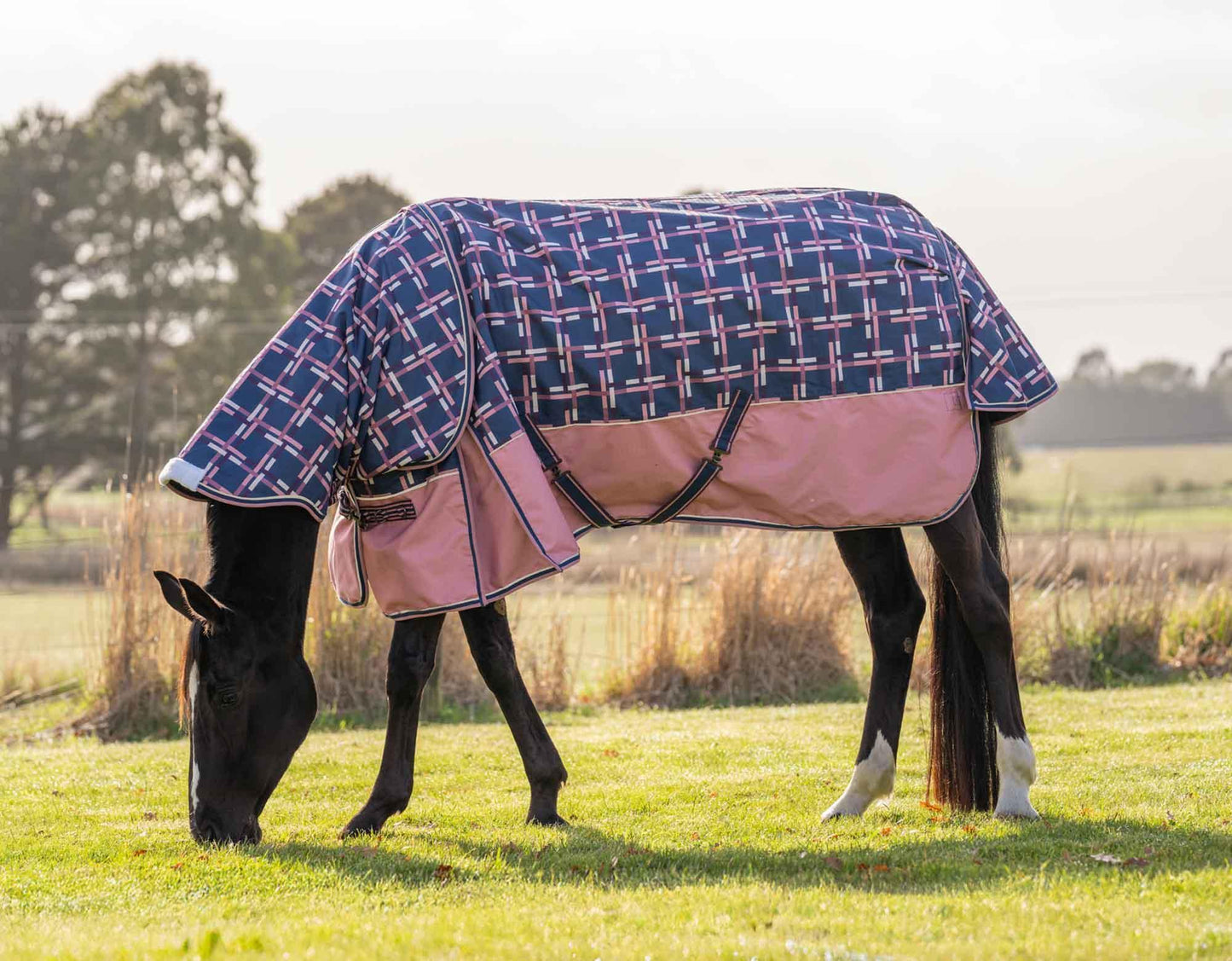 Caribu Alpine Detach-a-Neck Horse Rug 100g Rose Check