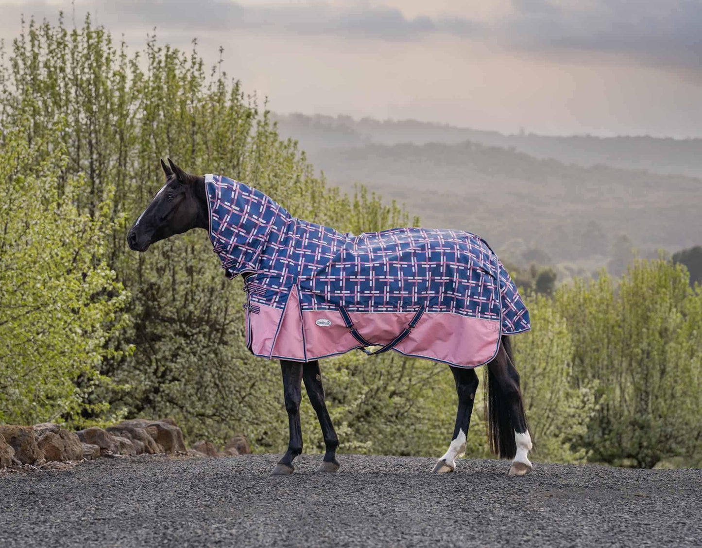 Caribu Eclipse Combo Horse Rainsheet Rose Check
