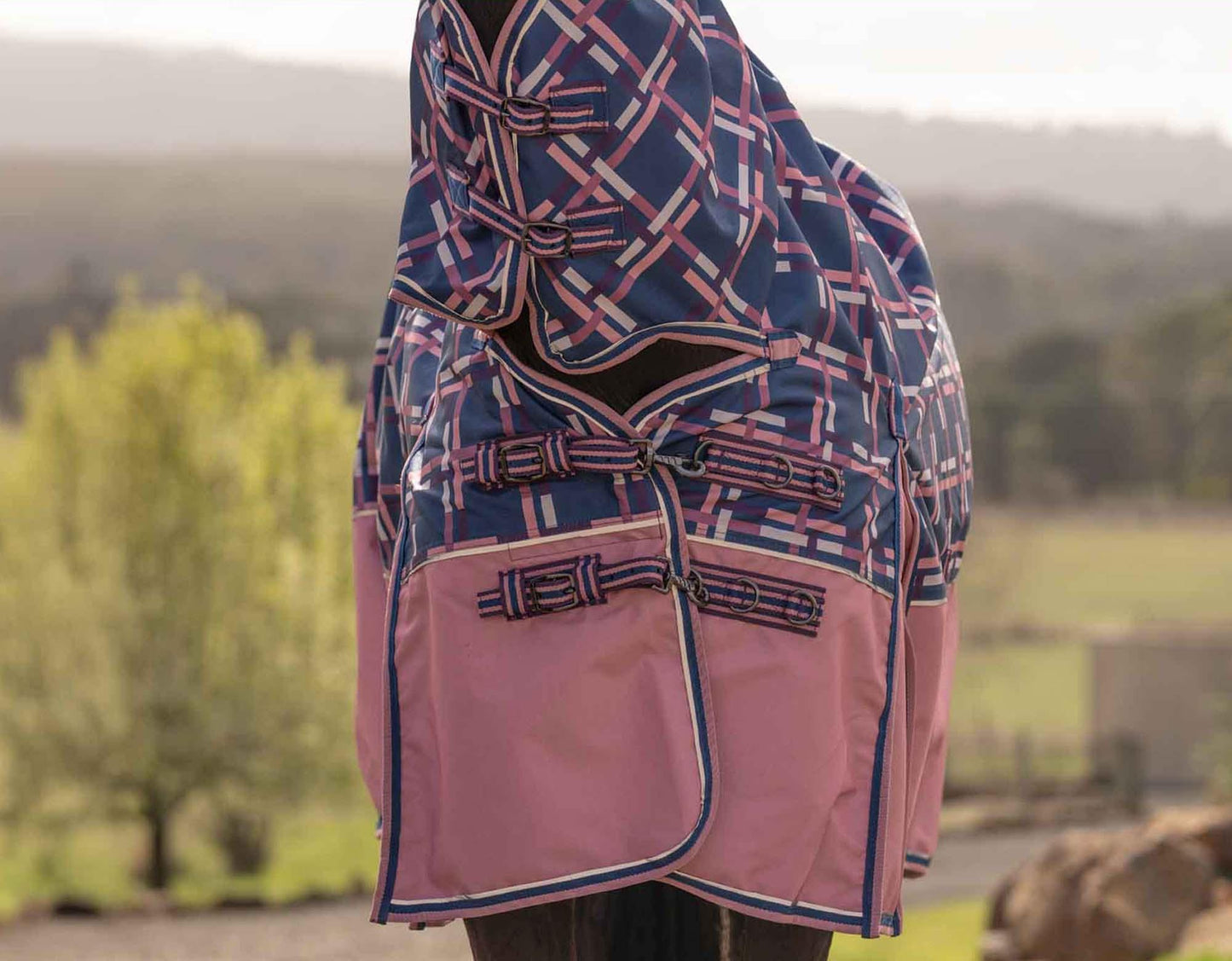 Caribu Eclipse Combo Horse Rainsheet Rose Check