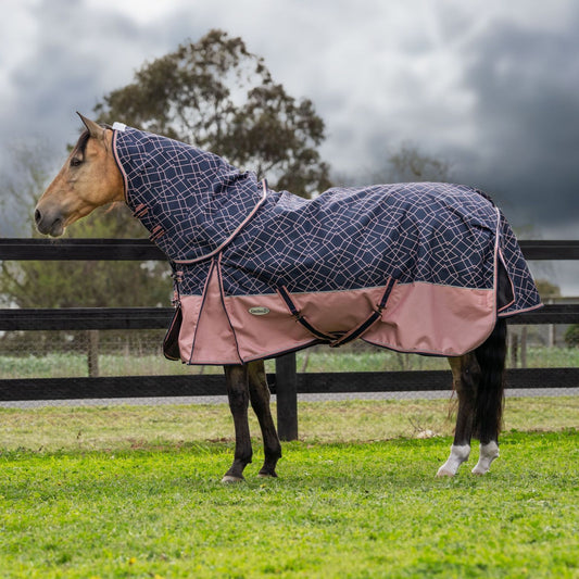 Caribu Alpine Detach-a-Neck Horse Rug 100g Rose Geo
