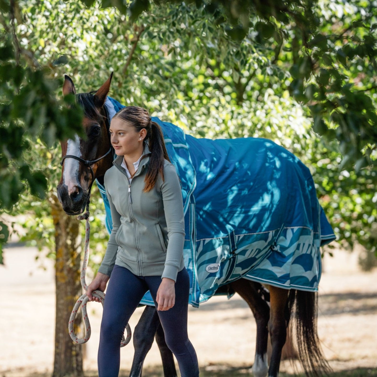 Caribu Alpine Scrunch Detach-a-Neck Horse Rug 100g Ocean Crest
