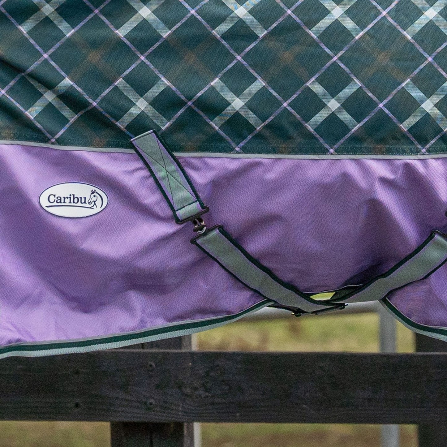Caribu Colorado Detach-a-Neck Horse Rug 250g Green/Lilac Tartan