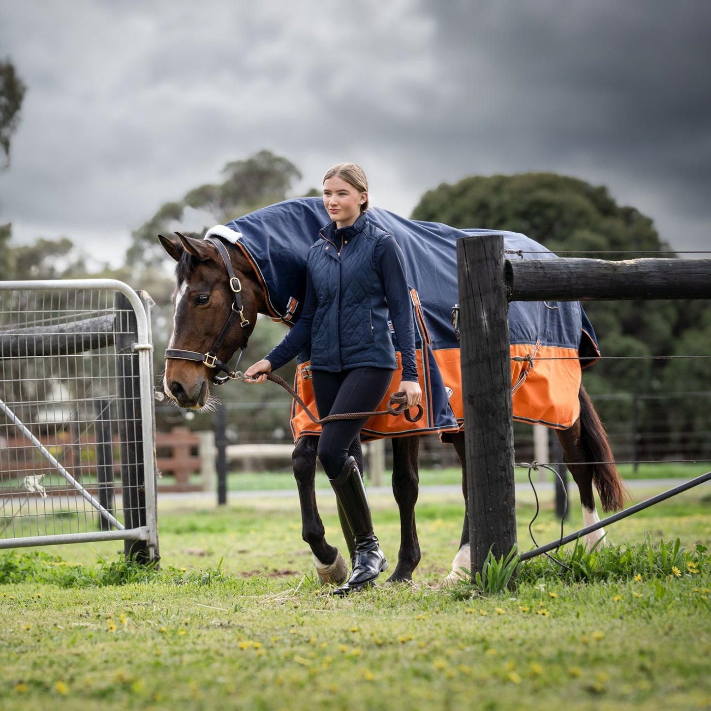 Caribu Colorado Combo Horse Rug 300g Navy/Kumquat