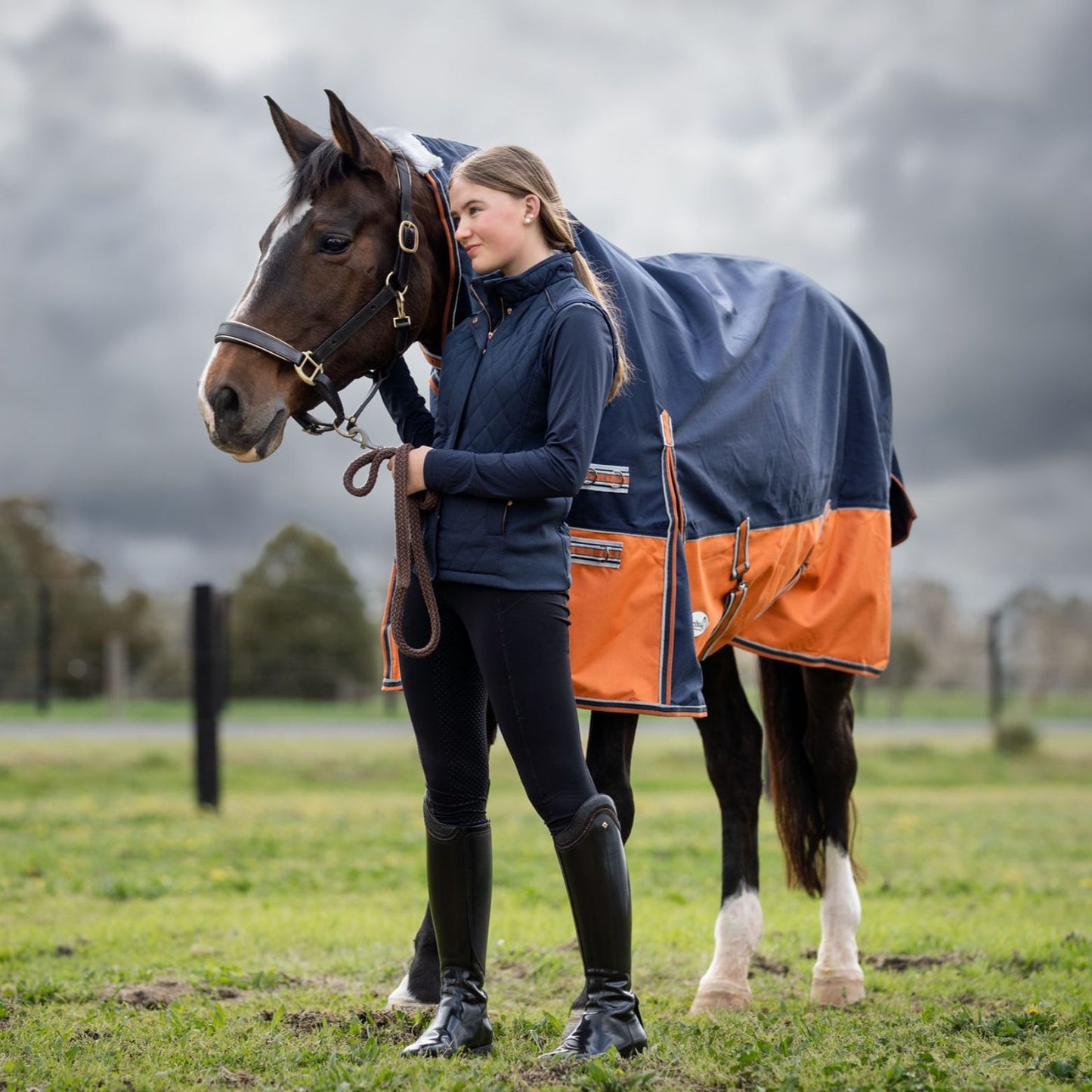 Caribu Colorado Combo Horse Rug 300g Navy/Kumquat